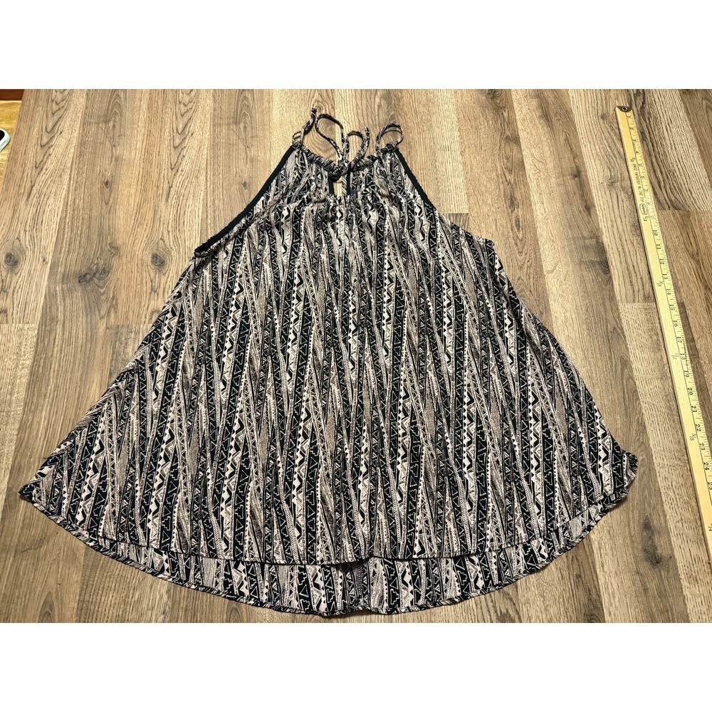Zouk Tank Top, Women's Size Large, Black Brown, Allover Print, High Neck